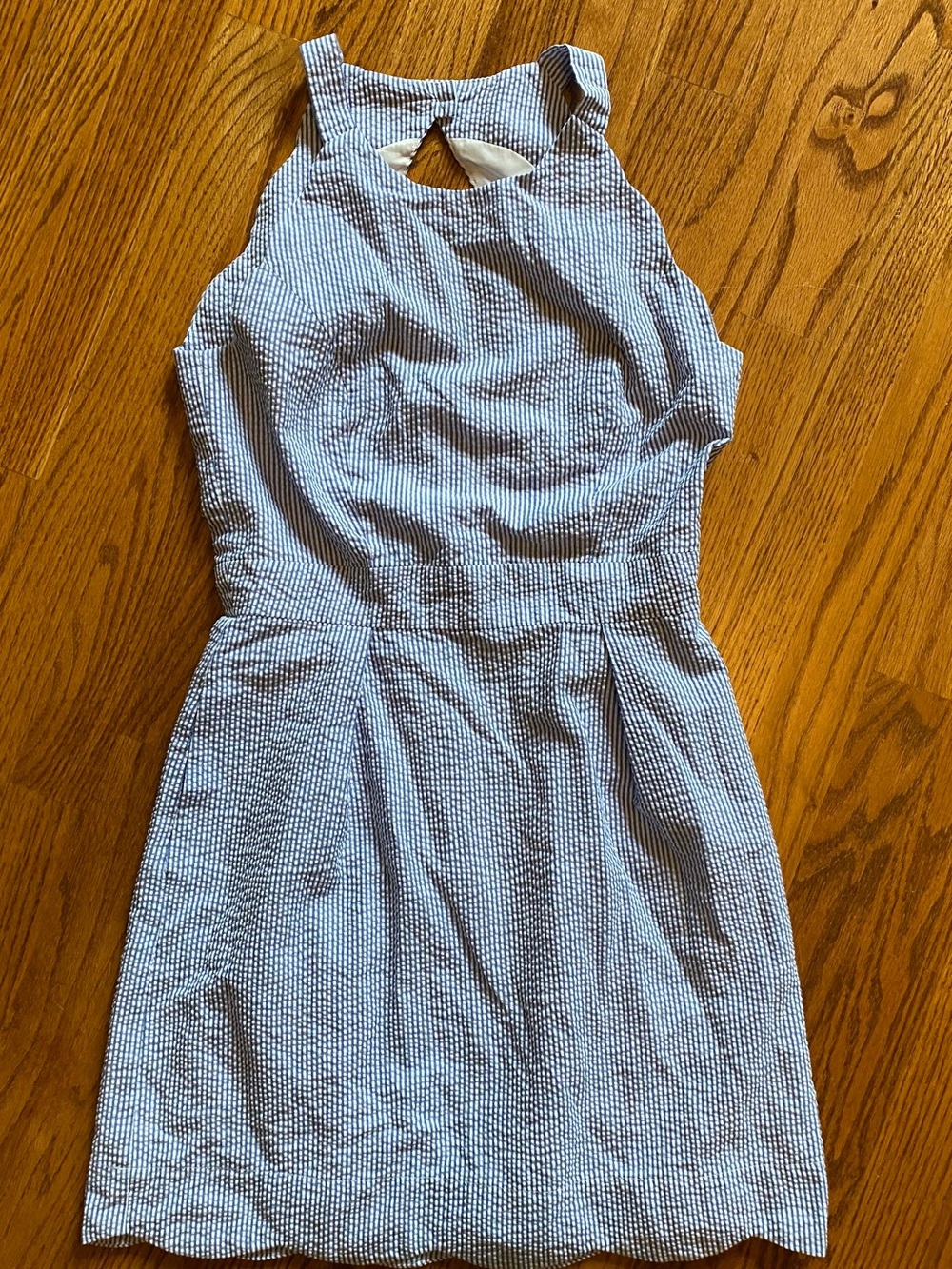 Lauren James Blue and White Striped Seersucker Dress